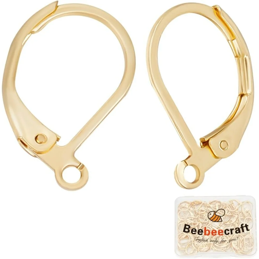 

1 коробка, 80 шт., крючки для сережек с рычагом, 24-каратное позолоченное кольцо из нержавеющей стали с рычагом на спине, французский ушной провод с петлей