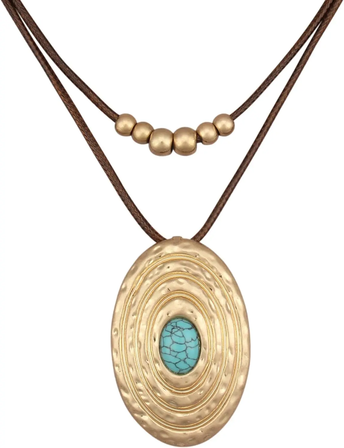 Collares Boho para Mujer, Collar Grueso con Círculos, Collar de Cuero con Círculos en Capas, Gargantilla Larga Boho
