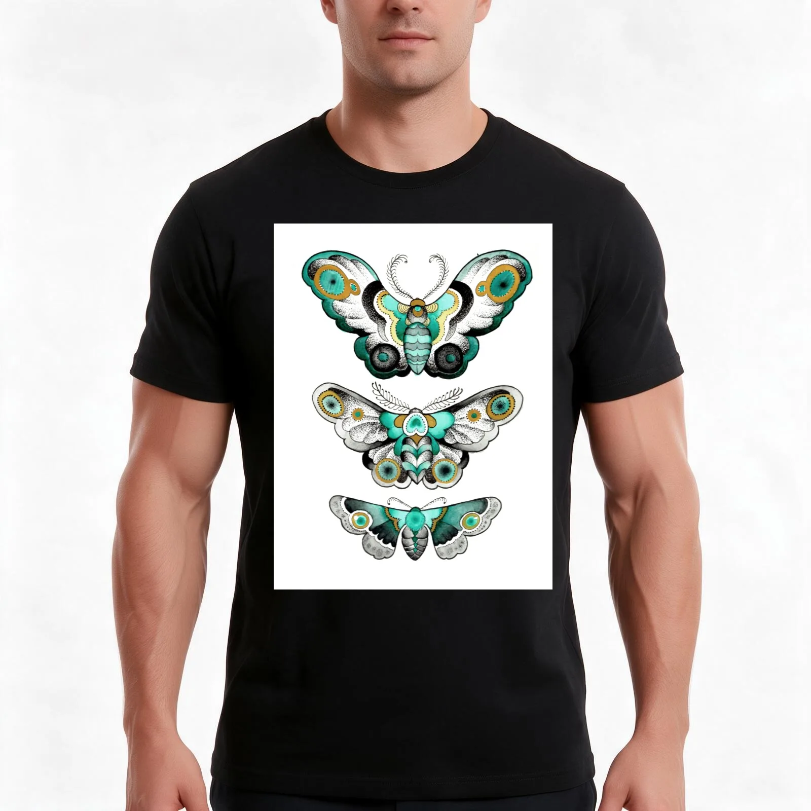 Moths T-Shirt, Summer Casual Cotton Tee, Oversized Streetwear Tops, Vintage Graphic Print, Loose Fit Short Sleeve, 100% Cotton