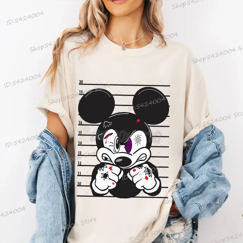 

Harajuku Mickey Mouse MINISO T-shirt Vintage Women Short Sleeve Streetwear Round Neck Disney Female MINISO Tshirt Gifts