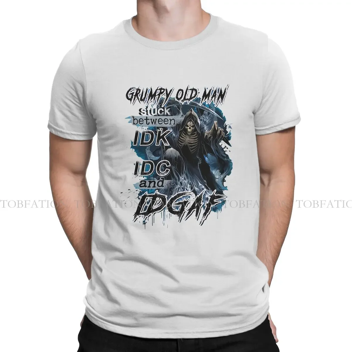 Skull Old Man Stuck Between IDK IDC And IDGAF Graphic TShirt Scary Horror Lover Printing T Shirt Men Short Sleeve Clothes