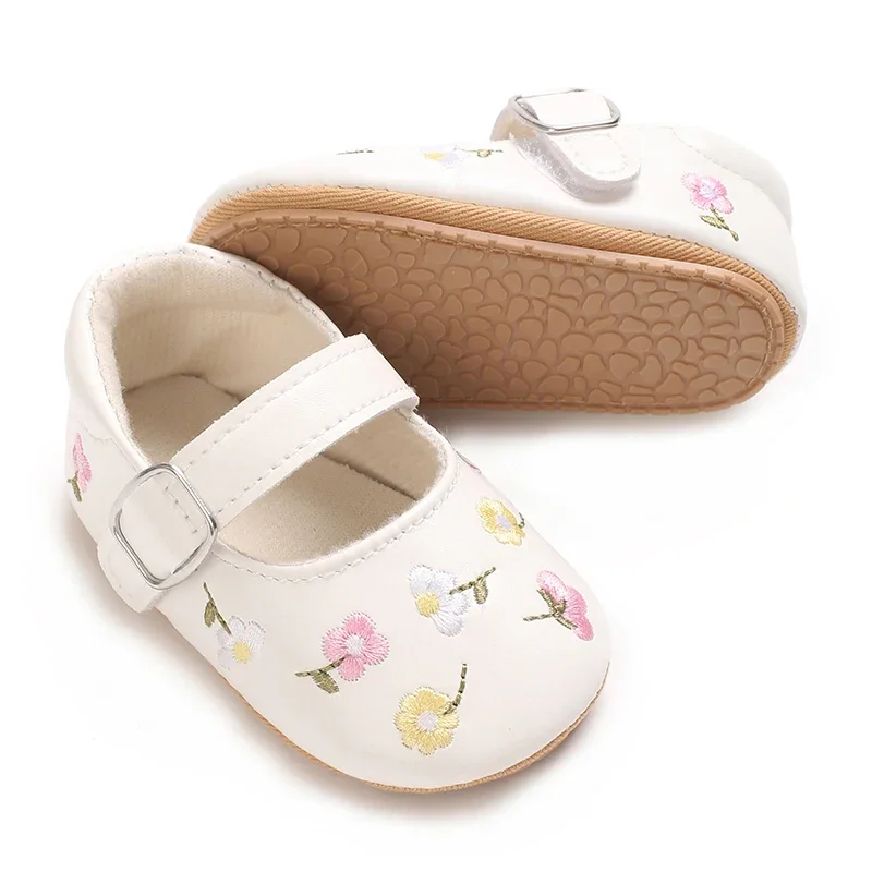 Туфли Мэри Джейн на плоской подошве из искусственной кожи для маленьких девочек, модельные туфли принцессы с цветочной вышивкой