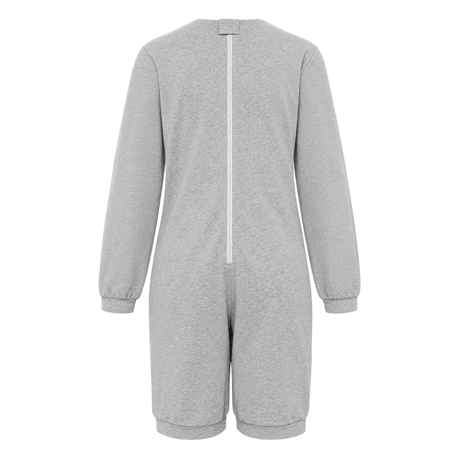 Unisex Adult Anti-Strip Adaptive Jumpsuit Elderly Special Needs Patients Clothes Long Sleeve Short Zip Crotch One-piece Rompers