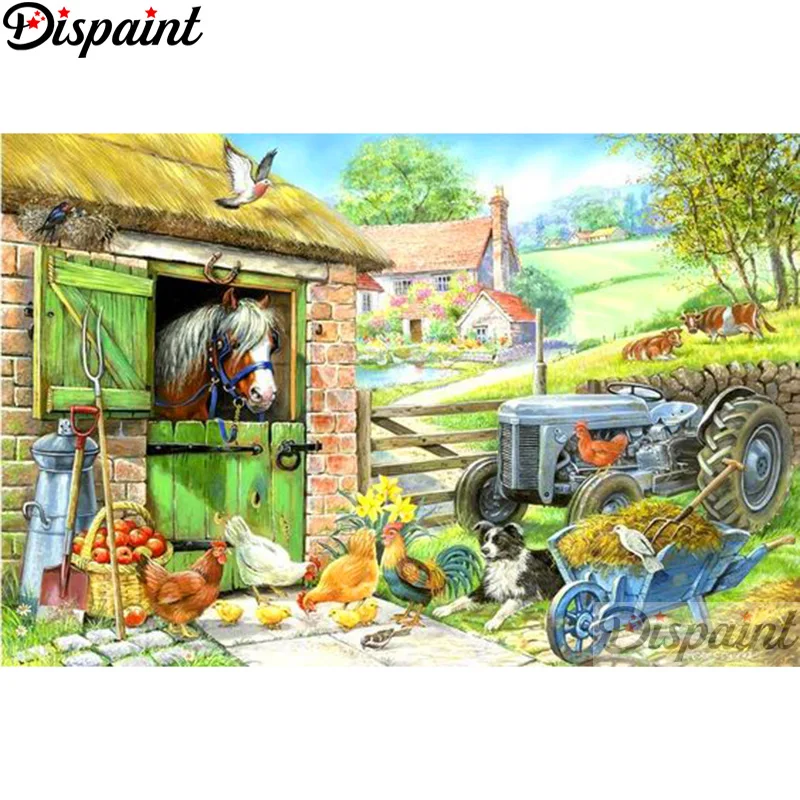 

Dispaint Full Square/Round Drill 5D DIY Diamond Painting "Chicken horse farm"3D Embroidery Cross Stitch Home Decor Gift A12167