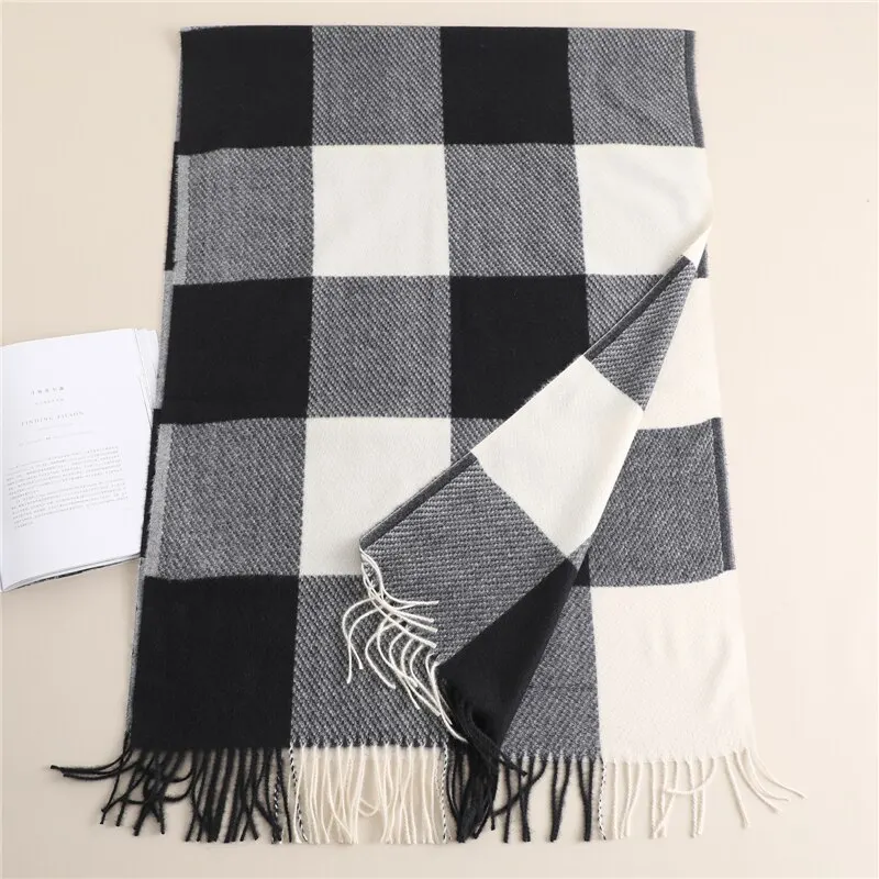 Écharpe de Luxe en Cachemire pour Femme, Châle Élégant et Chaud, Imprimé à Carreaux, Pashmina Bufanda avec Pompon, Couverture de Voyage, Nouvelle