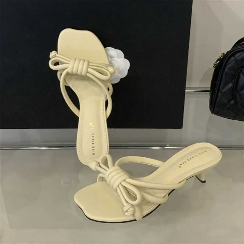 

Bow Women Slippers High Heels Sandals Shoes Square Toe Summer 2026 Trend Pumps Dress Open Toe Slides Designer Sandalias De Mujer