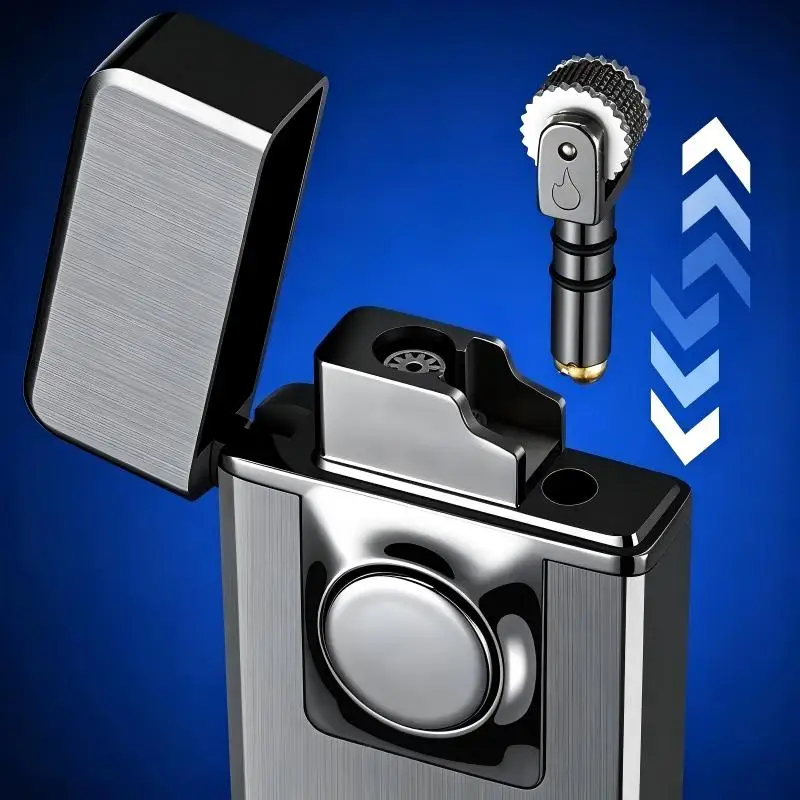 Switchable Double Fire Gas Lighter Metal Jet Blue Flame And Open Fire Inflatable Butane Cigarette Lighter For Man Christmas Gift