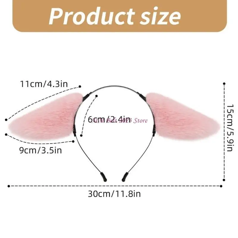 49me 플러시 동물 귀 헤드 기어 편안한 역할 연주 헤어 밴드 안티 스티드 헤어 후프