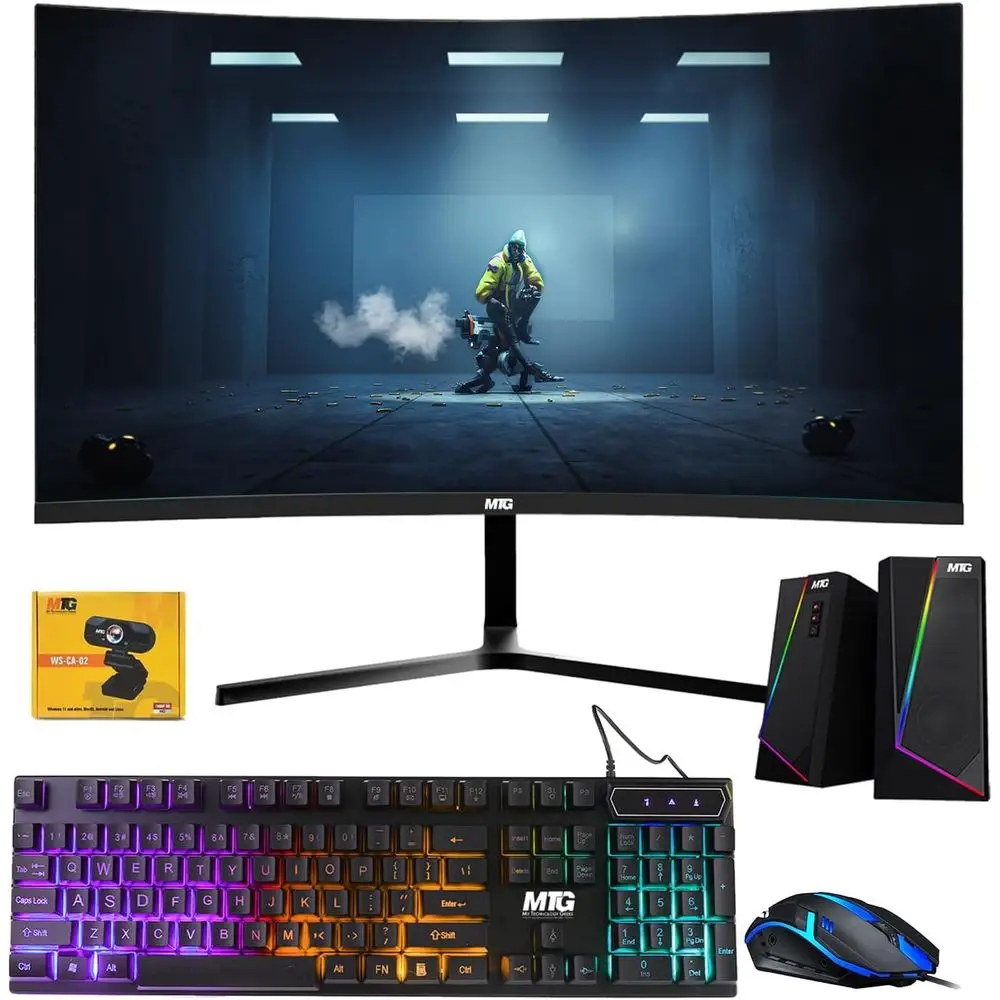 All-in-One PC with 4th Gen i5, 8GB RAM, 120GB SSD, 24 Curved Screen, RGB Accessories, Webcam, USB Wi-Fi, Windows 11 (Renewed)