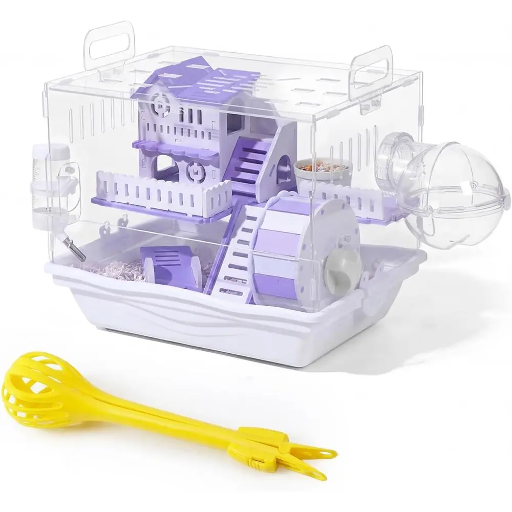

2-Tier Acrylic Hamster Habitat with Wooden Wheel, Ideal for Gerbils, Mice, and Dwarves, Clear View & Easy Clean