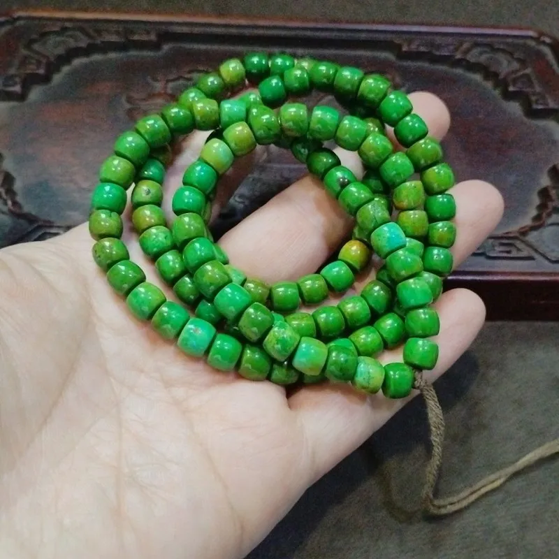 Antique Patina High-Quality Porcelain Turquoise Bead Necklace Sweater Chain Beaded Old-Style Beads