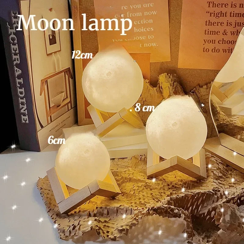 Moon Light Touch Table Lamp LED Night Light Warm Soft Light Protect Eyes Bedroom Decoration Birthday Gift 3D Printed DIY