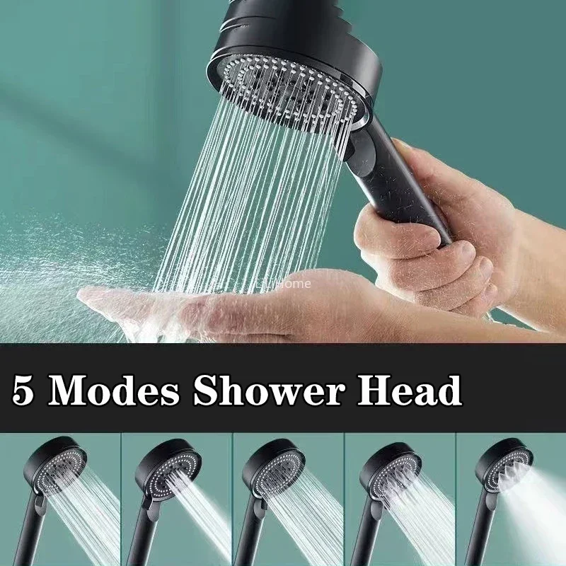 High Pressure Shower Head 5 Modes Bathroom Adjustable Showerheads Water Saving One-Key Stop Spray Nozzle Bathroom Accessories