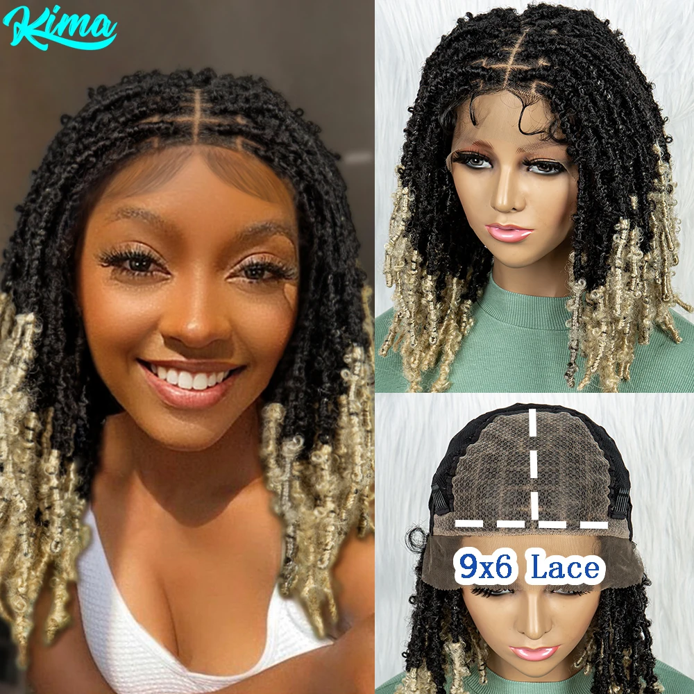 KIMA 14 Inches Synthetic Braided Wigs Lace Front Wig Braided Wigs 9x6 Knotless Box Braids Wigs With Baby Hair for Black Women