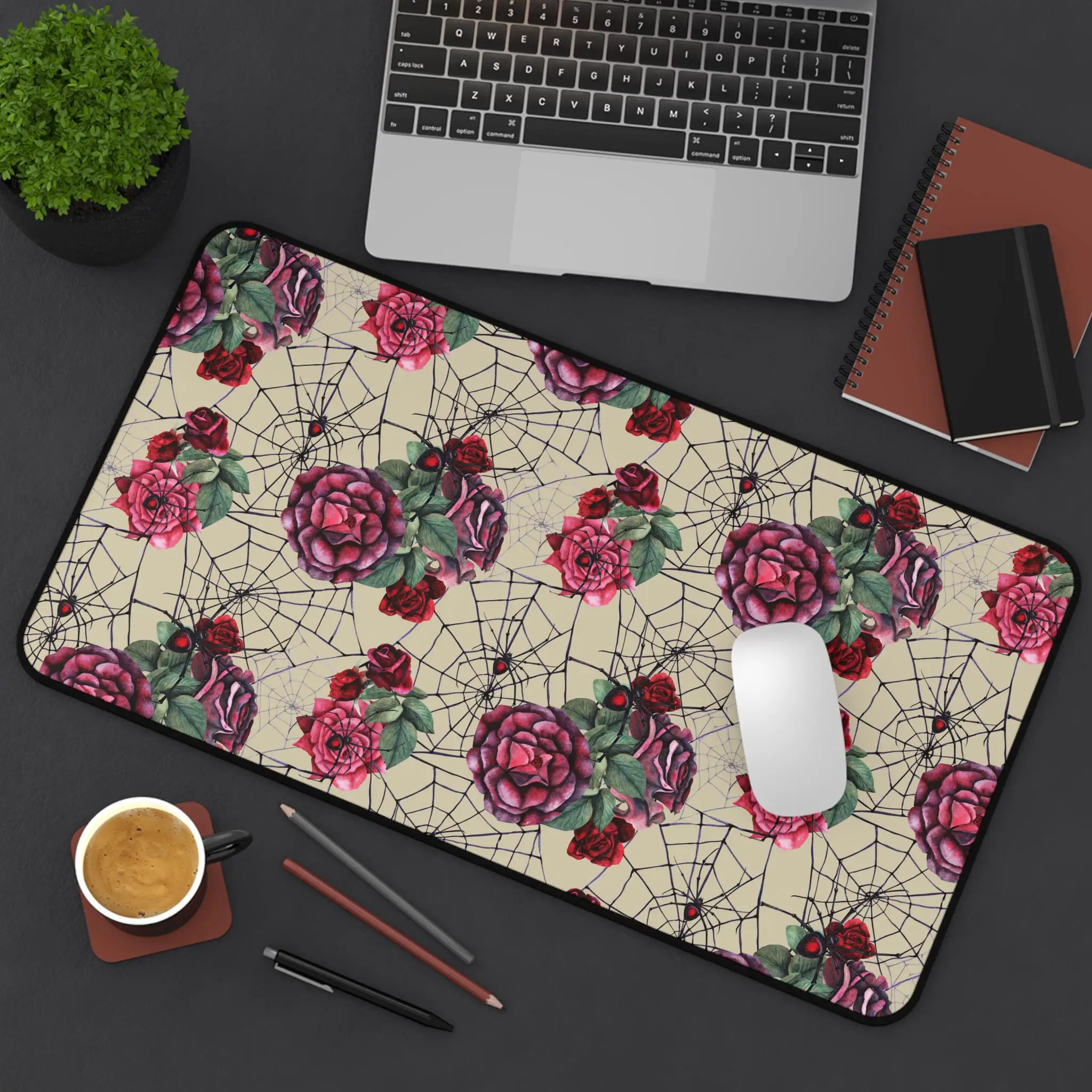 Floral Spiderweb Mouse pad,Floral Spiderweb Deskmat,Gothic Cottage Witchy Whimsigoth Magic Keyboard MouseMat Mousepad for Laptop