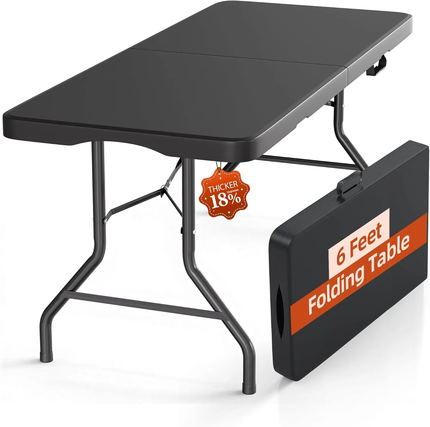 

6FT Folding Table with Carrying Handle Heavy Duty Portable Plastic Table for Party Dining Wedding Indoor Outdoor Black