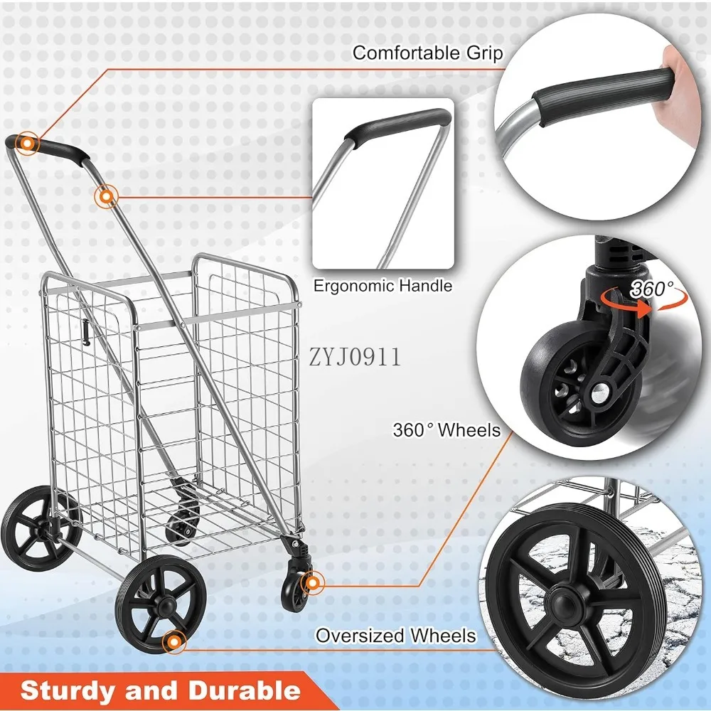 : عربة تسوق بقالة Wellmax WM99024S، قابلة للطي بسهولة ومحمولة لتوفير المساحة وشديدة التحمل، خفيفة الوزن