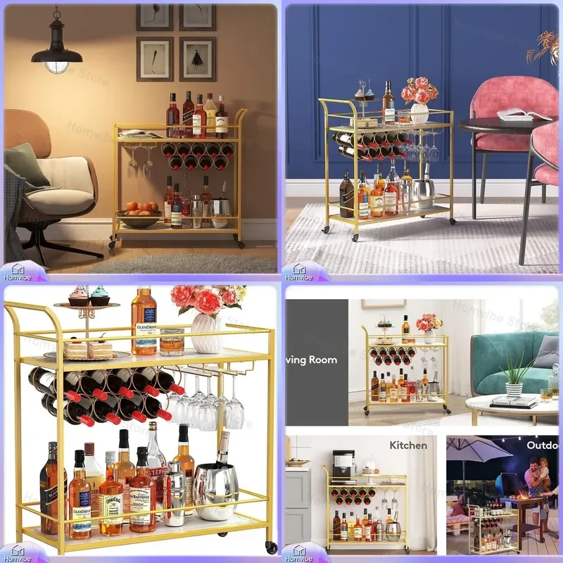 Luxury Mobile Food Delivery Cart Modern Restaurant Service Trolley Metal Kitchen Storage Rack Home Dining Room Furniture