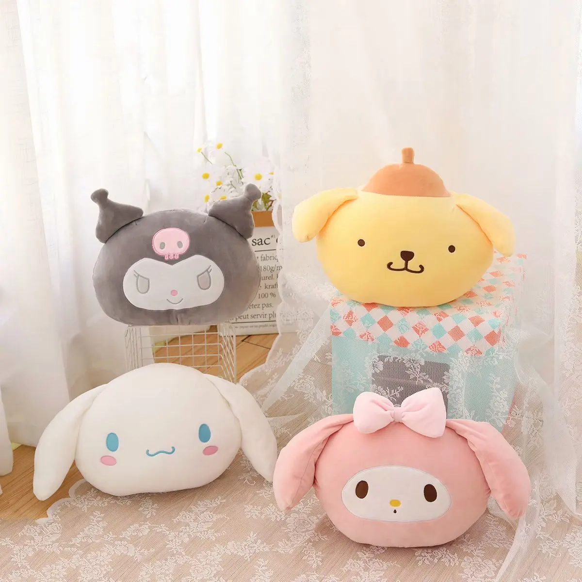 

Sanrio Soft Plush Toy Kuromi My Melody Pom Pom Purin Cinnamoroll Back Cushion Hug Plushies Japanese Style Sofa Decorative Pillow