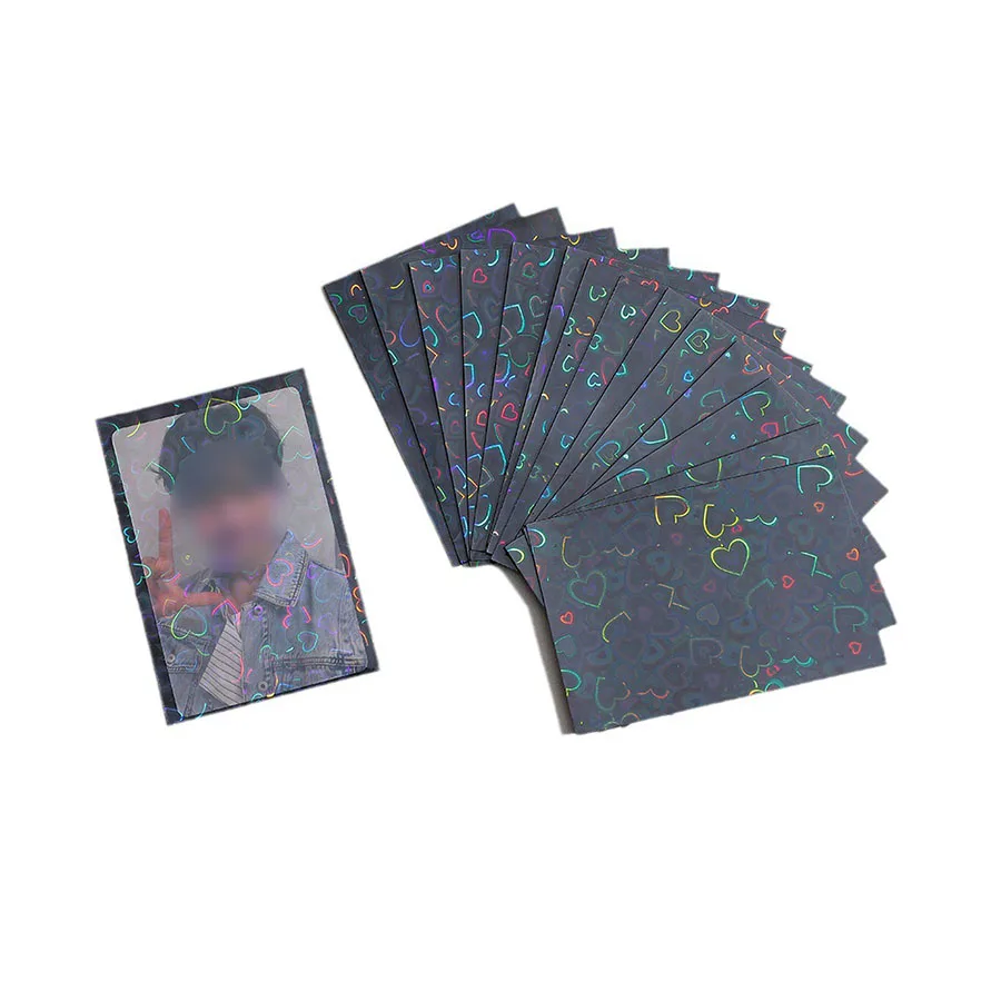 SKYSONIC 50pcs Kpop Card Sleeves 61x91mm 20C Heart Bling Holder For Holo Postcards Top Load Films Photocard Game Cards Protector