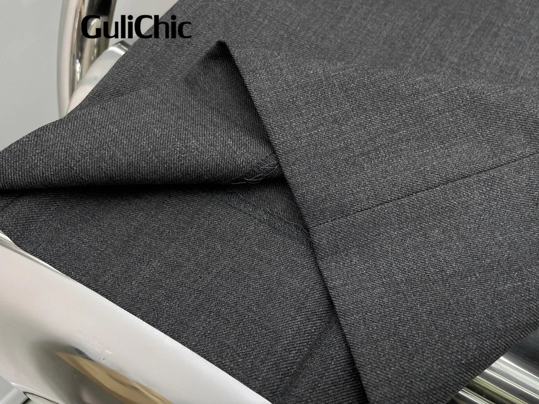 11.7 GuliChic Women 2024 New Temperament High Waist Straight Pants Worsted Wool Casual Trousers Office Lady