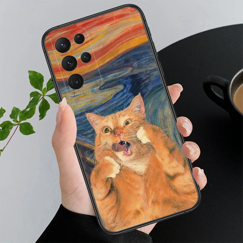 

Phone Case For Samsung A55 A16 A56 A36 A35 A15 A53 A54 A33 A34 A25 A05S A52 A52S A14 A26 A71 Art Black Cat Wave Van