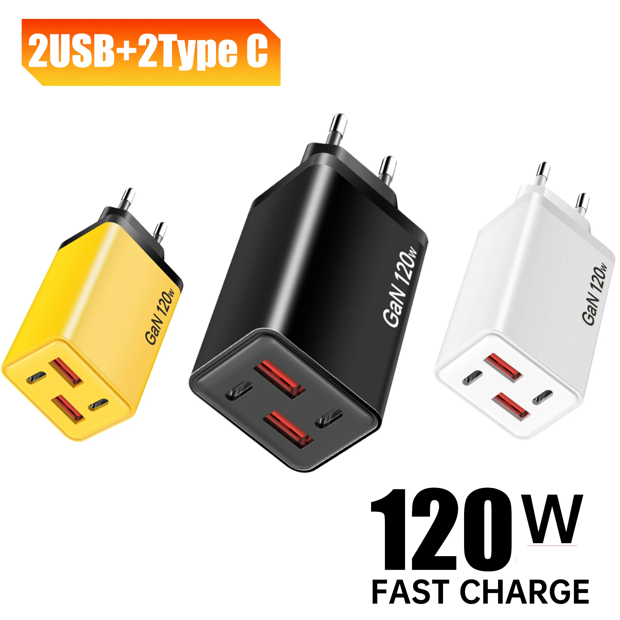 120W GaN USB Charger Type C Fast Charging Adapter 4 Ports EU