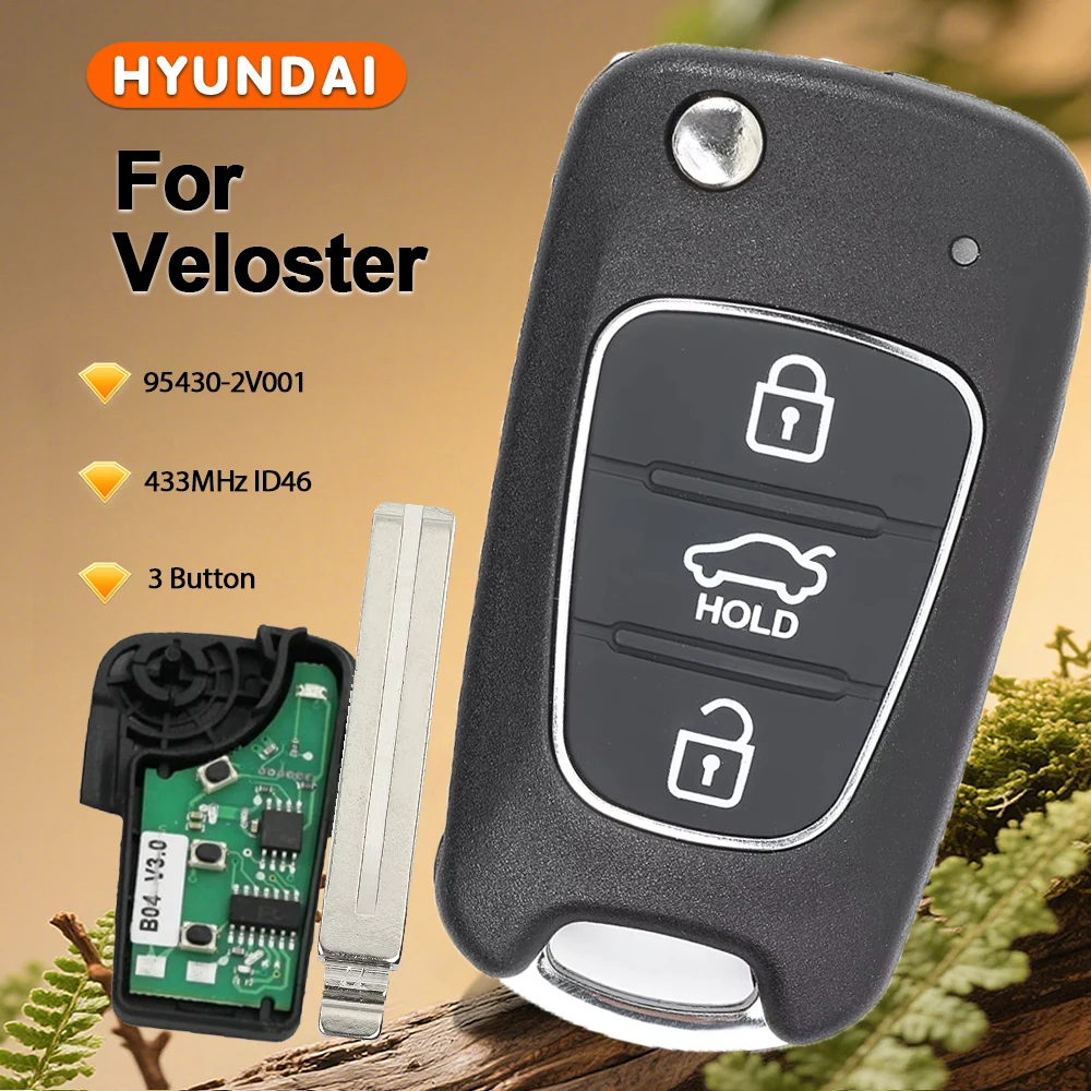 

KEYECU 95430-2V001 for Hyundai Veloster 2011 2012 2013 2014 2015 2016 Upgraded Flip Remote Key Fob 3 Button Fob 433MHz ID46 Chip