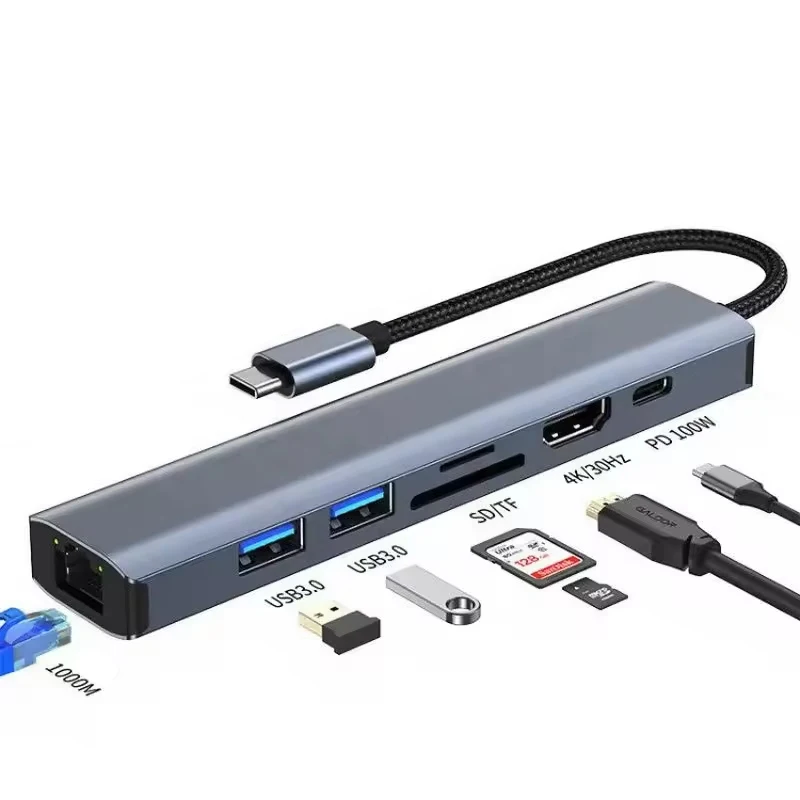 

7-in-1 USB 3.0 Expander Docking Station 4K for HDMI Gigabit RJ45 Ethernet Adapter USB C Hubs PD Charging for MacBook Stock