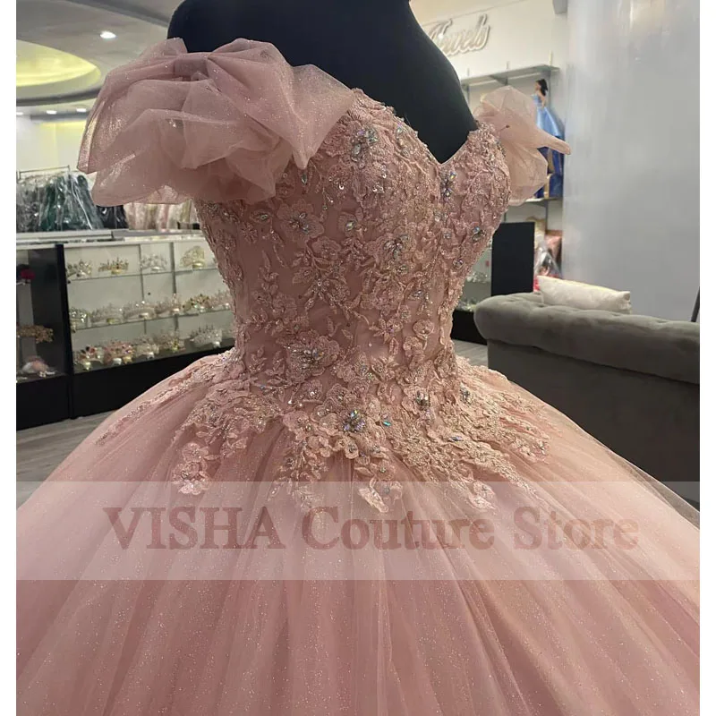 Cinderella Quinceanera ชุด2022 Tulle Lace Up Appliques ชุดไปงานเต้นรำ Gillter ชุดงานวันเกิด Vestidos De 15ปี