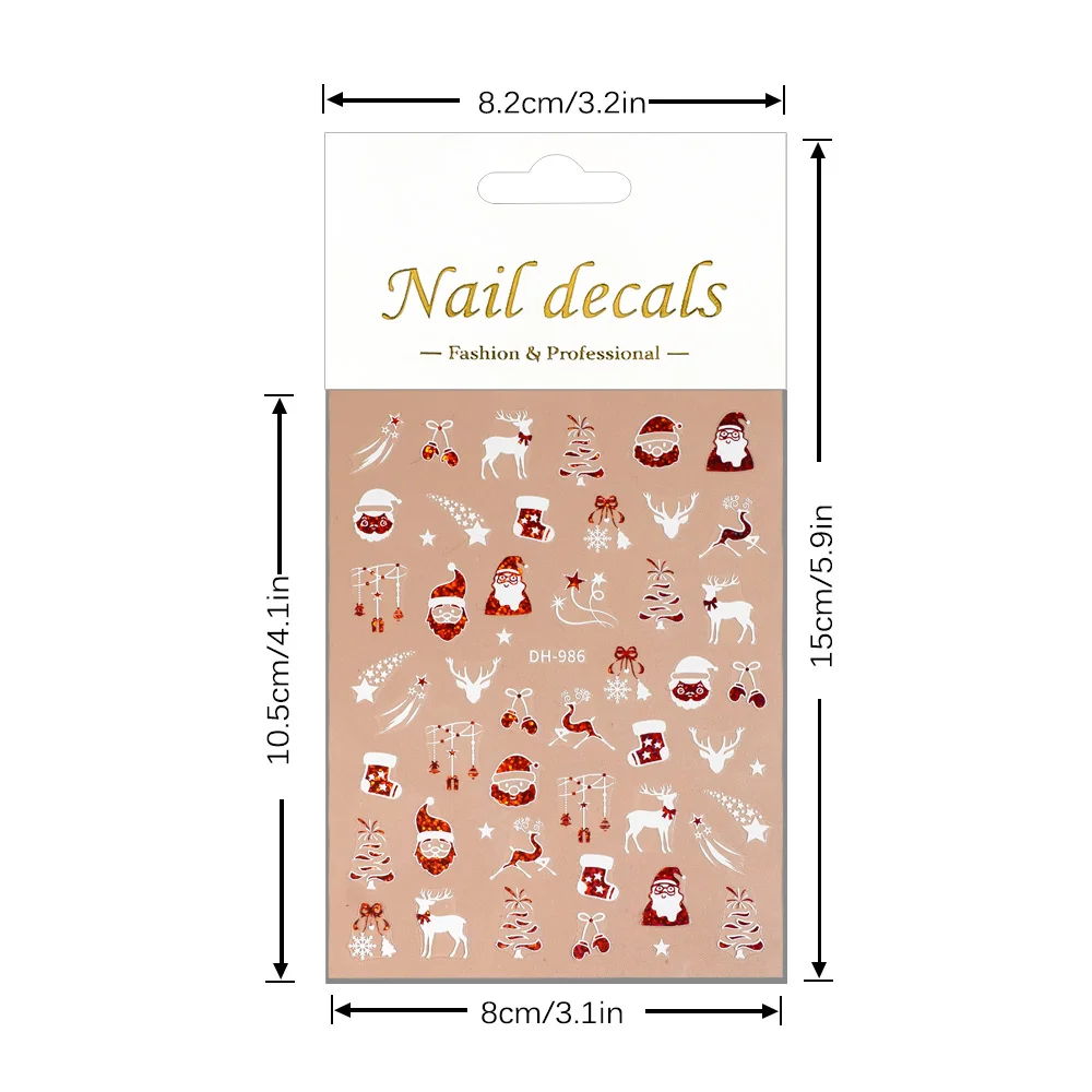 1/5/10pcs 크리스마스 네일 스티커 눈송이 하트 체리 3D 플랫 네일 아트 스티커 DIY 자기 접착 매니큐어 장식 데칼