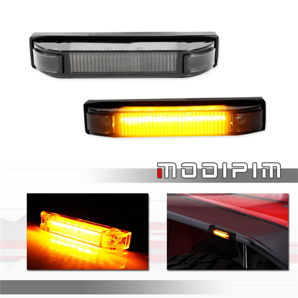 Amber / White LED Car Fender Flare Side Marker Lights For Jeep Wrangler TJ JK & JL wil Bushwacker Flat-style Turn Signal Lights