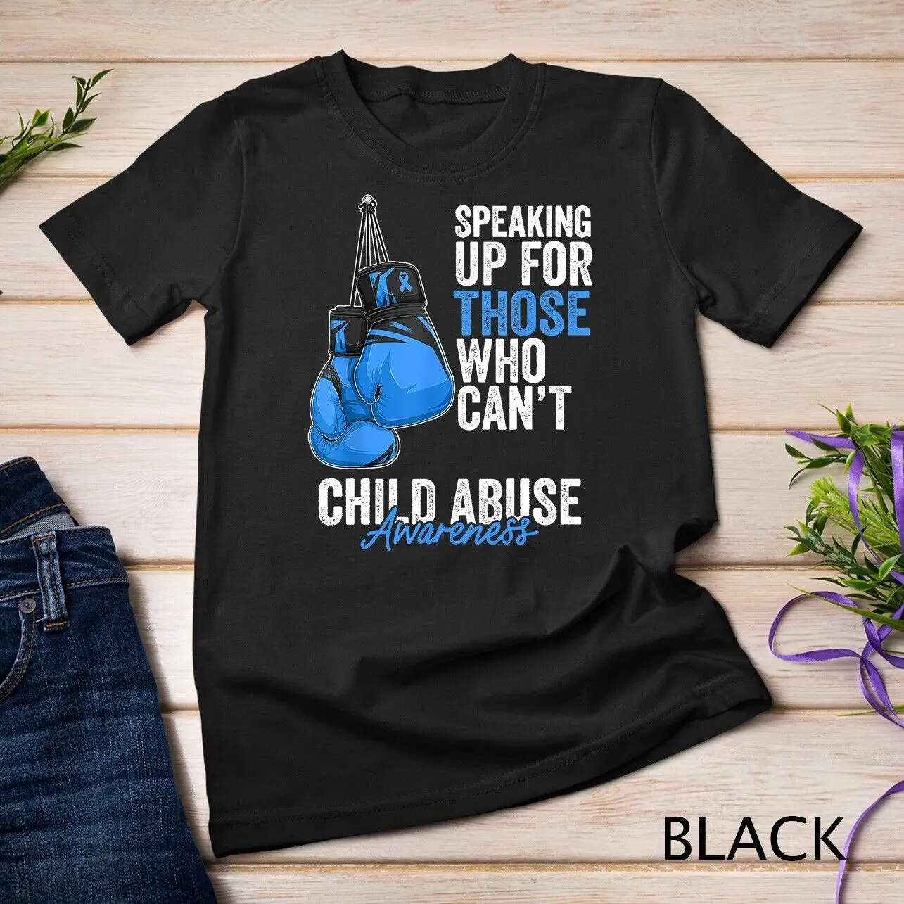 Child Abuse Prevention Awareness Boxing Gloves Blue Ribbon Unisex T-shirt