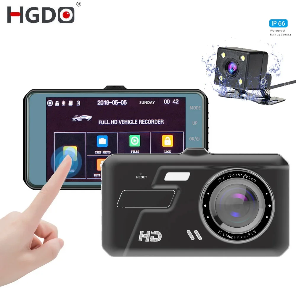 

HGDO A102 4" MINI Touch Screen Dash Cam Dual Lens Front and Rear Video Recorder Camera 1080P Car DVR Registrator LED Night Vison