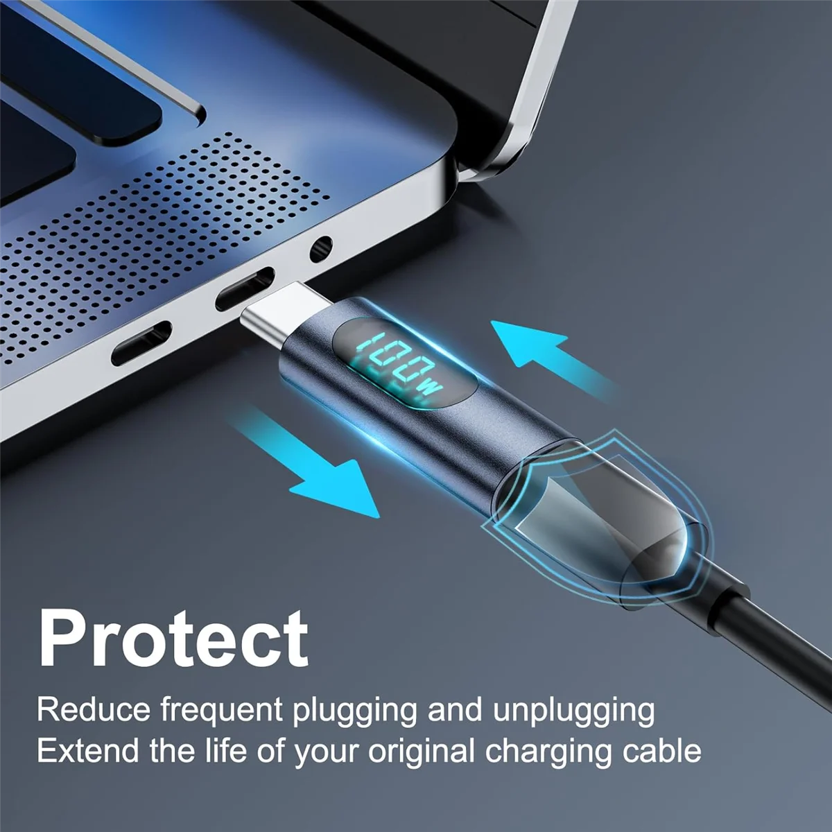 2 قطعة USB C محول LED عرض PD 100 واط ذكر إلى أنثى سريع الطاقة متر فاحص ، USB-C شاحن رصد موسع محول