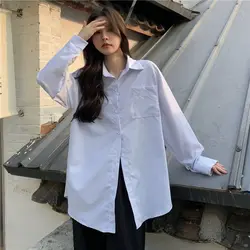 GIDYQ Fashion Women Stripe Shirt Elegant Korean Pocket Loose Long Sleeve Tops Casual Female All Match Streetwear Shirts New