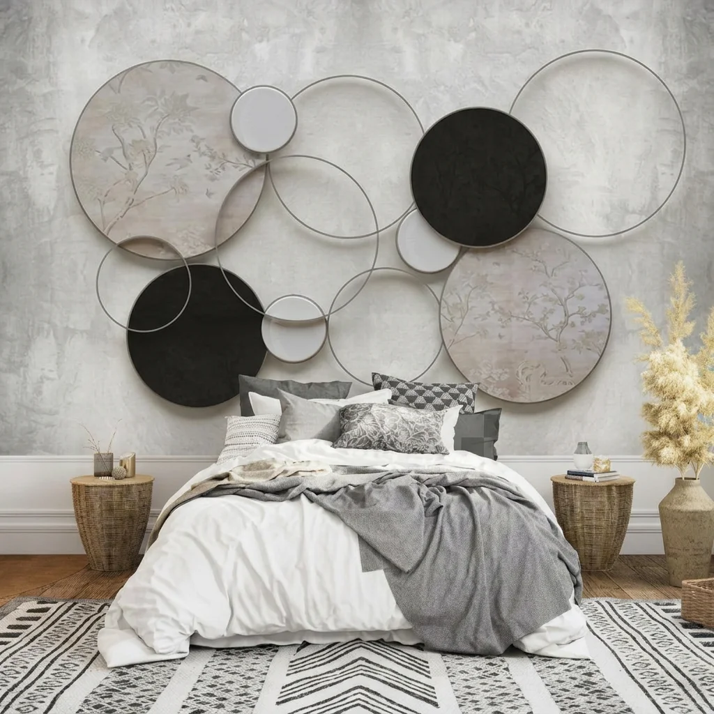 3D three-dimensional embossed feel, art deco style, bedroom headboard background, self-adhesive material.