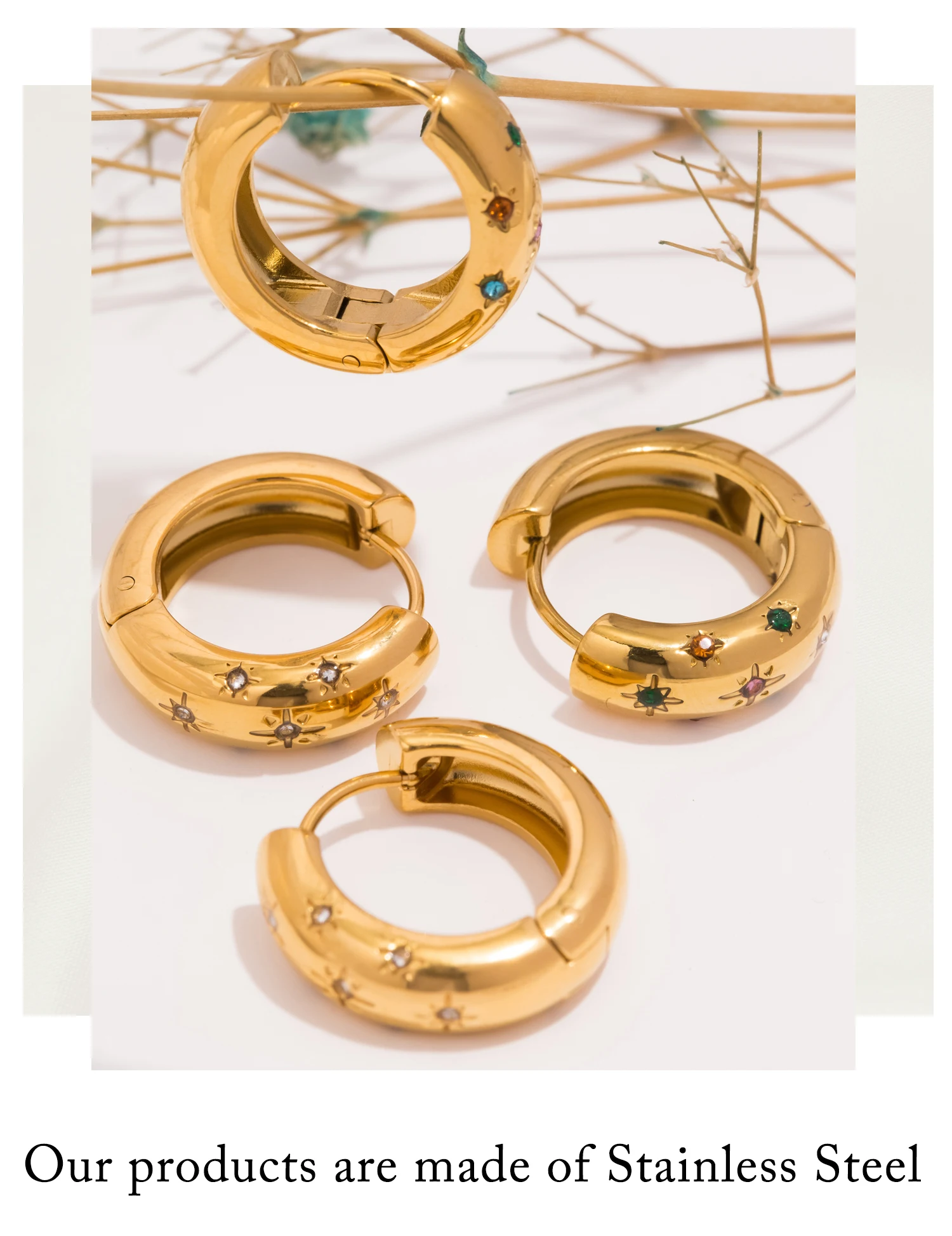 UHBINYCA Klassische eingelegte Zirkon-Creolen für Damen, Edelstahl plattiert mit 18 Karat Gold, exquisite Ohrringe – Detail 3