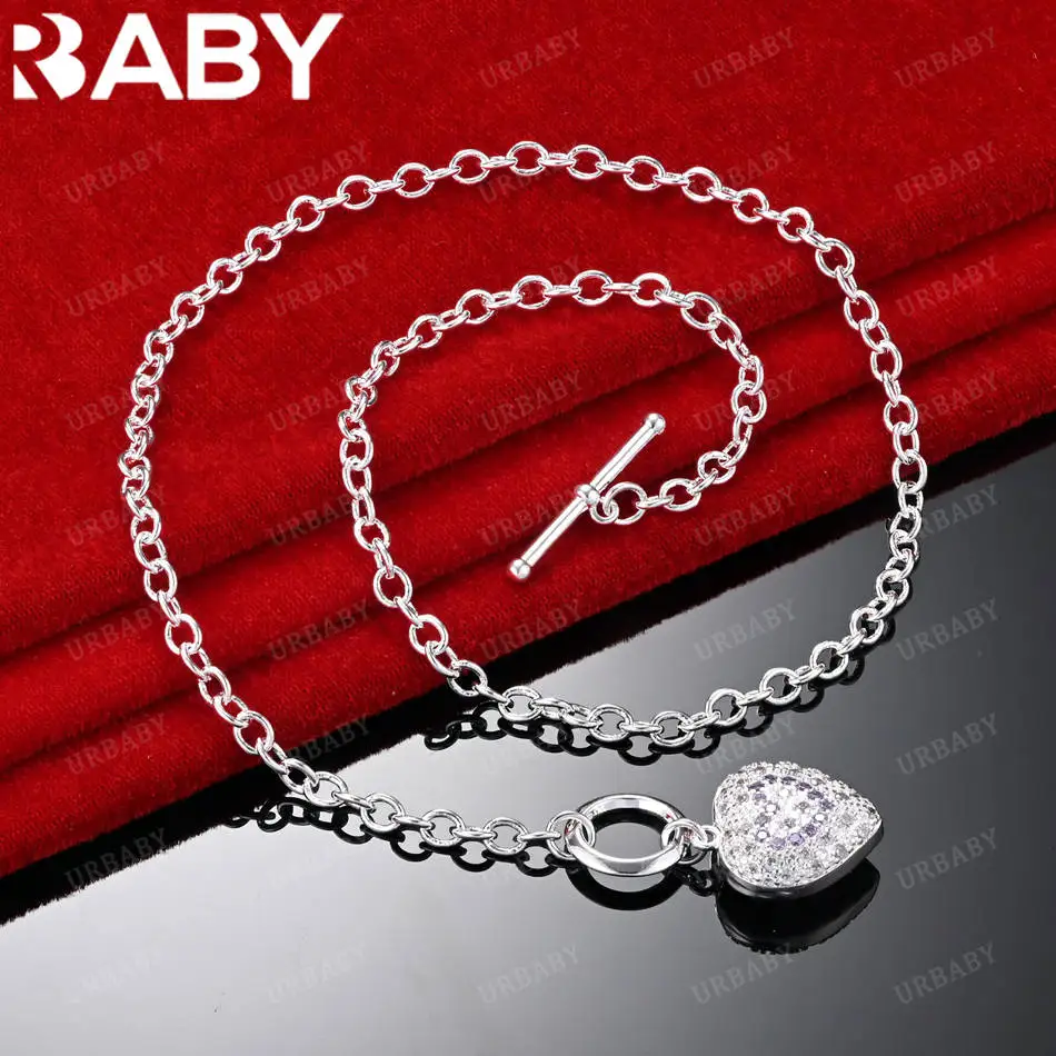 

URBABY 925 Sterling Silver Zircons Heart Necklace For Women Anniversary Gift Popular Wild Fashion Romantic Jewelry