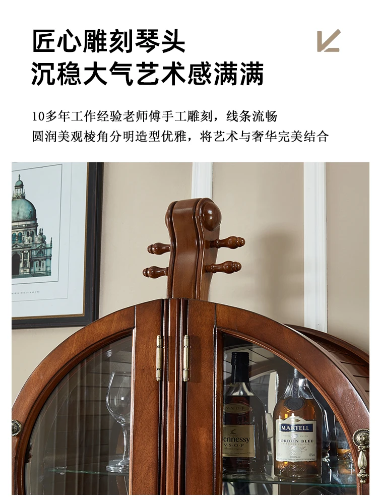 Armadietto per vino per violoncello americano, espositore per tè e vino retrò di fascia alta per ristorante ospite Bicchiere europeo in legno massello