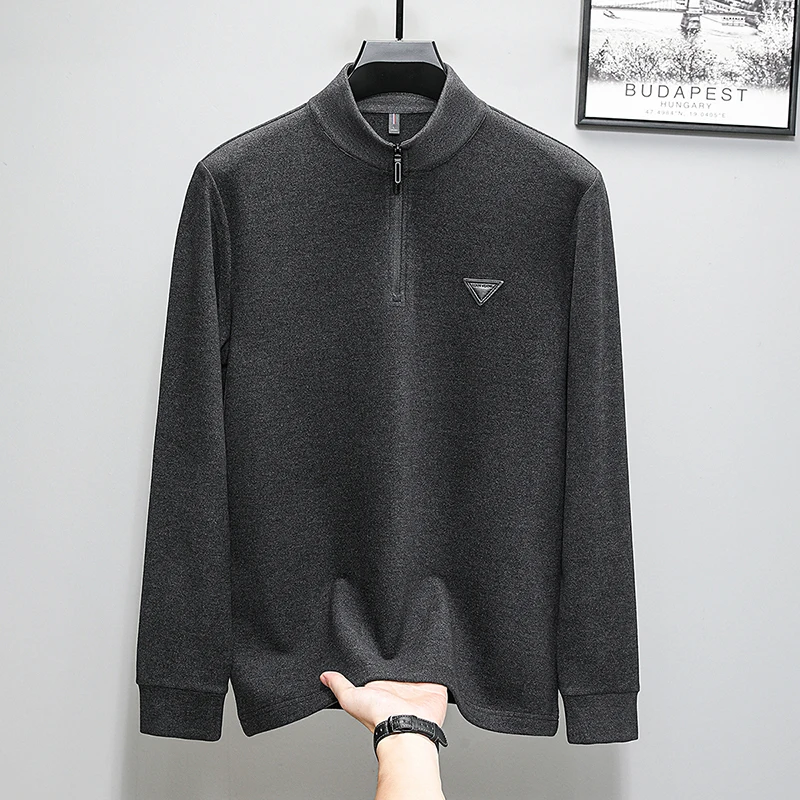 Outono inverno masculino de alta qualidade mangas compridas camiseta veludo velo gola com zíper manter quente com capuz lazer moda roupas masculinas