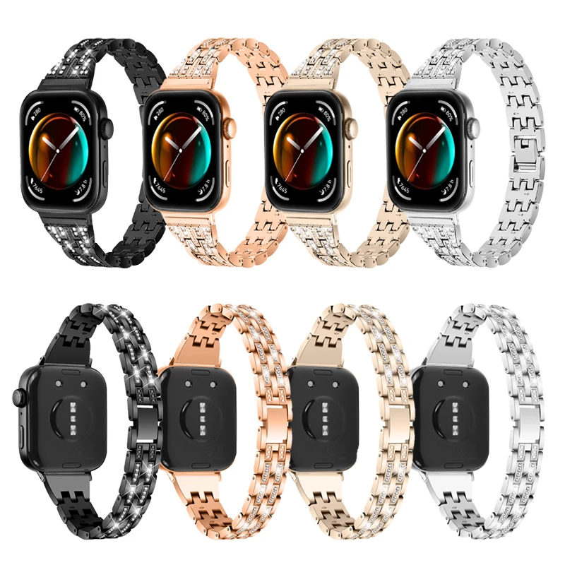 

Ремешок из нержавеющей стали с бриллиантами для Huawei Watch Fit 3, ремешок с пятью бусинами, браслет для Huawei fit 4 4Pro, аксессуары для часов