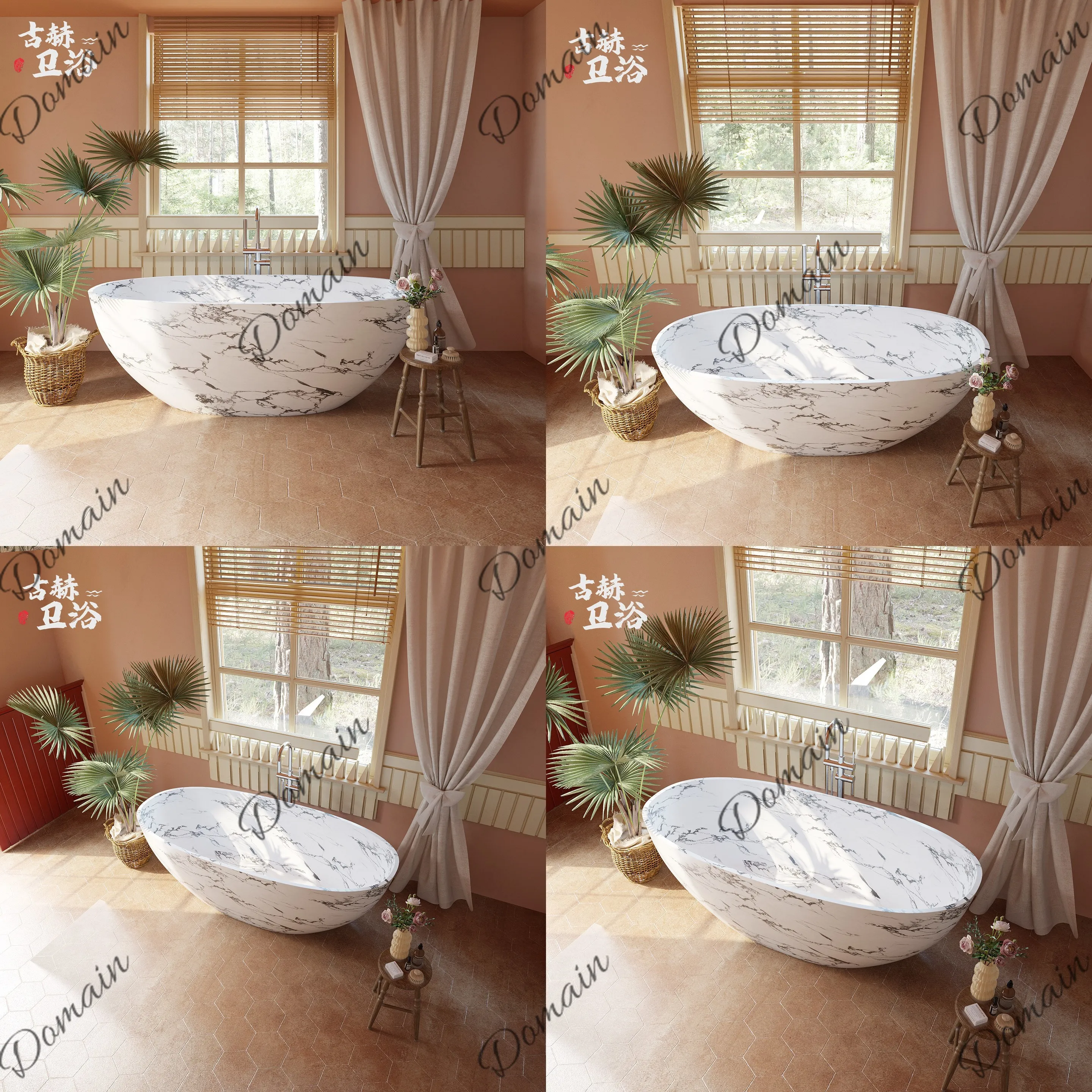 French-style restored artificial marble standalone double hotel villa guesthouse bathtub bidet bath pool