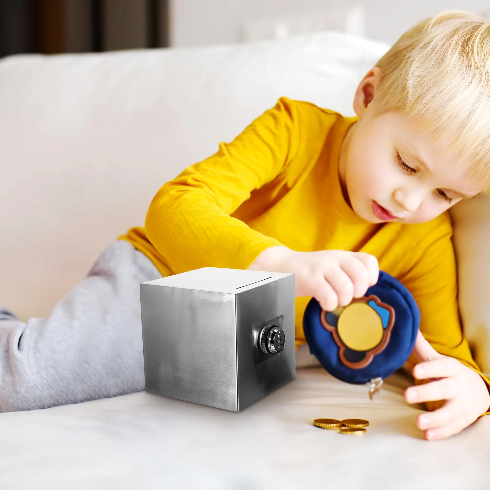 

Stainless Steel Kids Piggy Large Capacity Money With Lock Unique Savings For Children Adults Coin Container Safe Storage Large