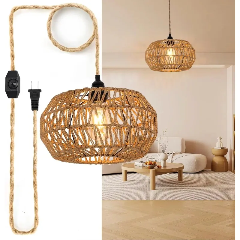 

Hemp Rope Pendant Ceiling Light with E27 Base Type Simple Design Pendand Lampshade Apply for Home LivingRoom Decorative Lighting