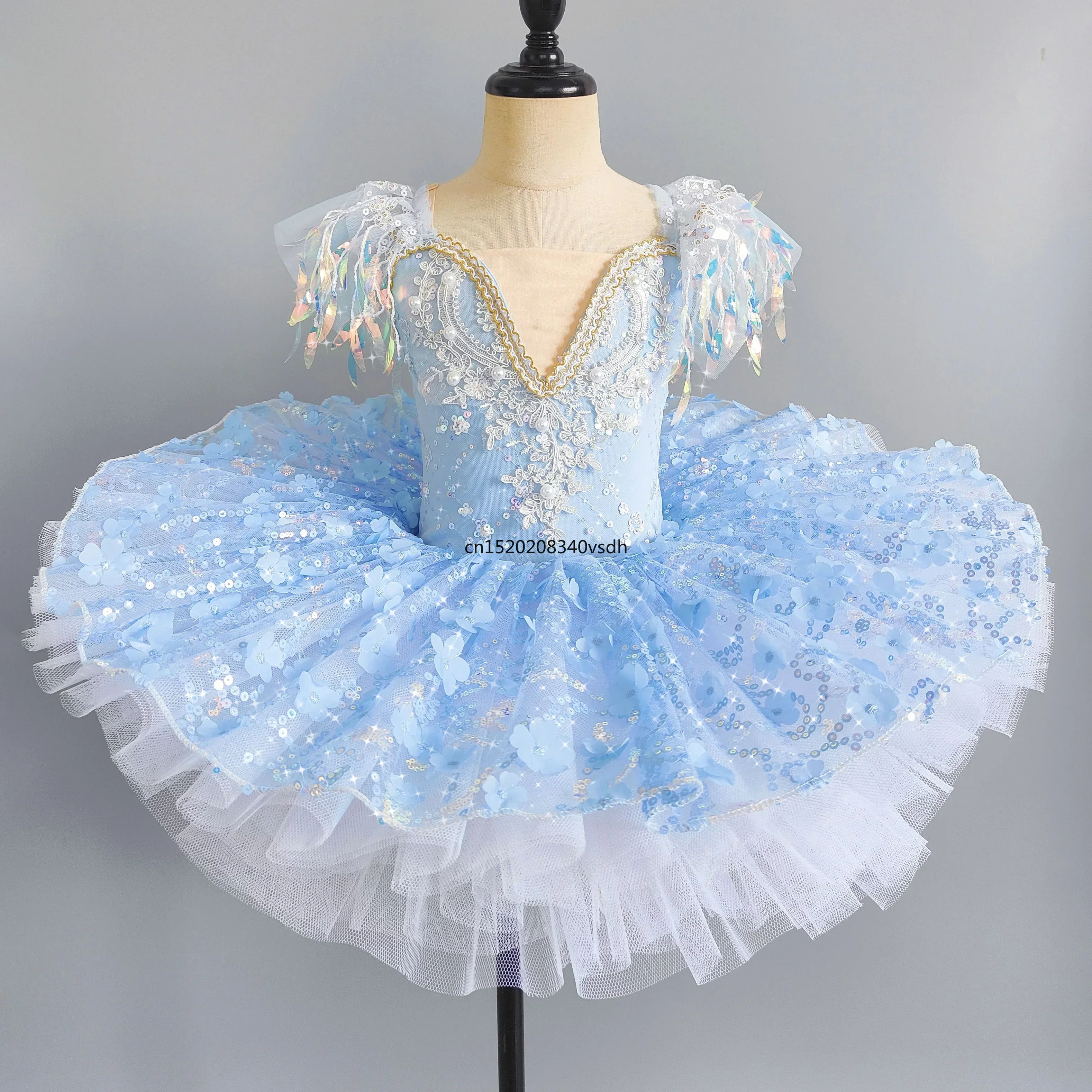 Pink Kids Ballroom Clothing Sequined Flower Tutus Ballet Dress For Girl Modern Dance Tutu Dress Girls Ballet Princess Dress