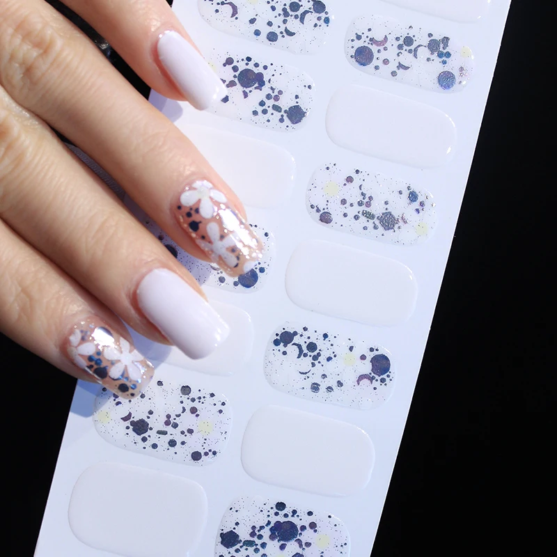 16 Tips Glitter Lentebloemen Volledige dekking Nagelstickers Zelfklevende volledige nagelstickers Nageldecoratie Creatieve nagelkunst