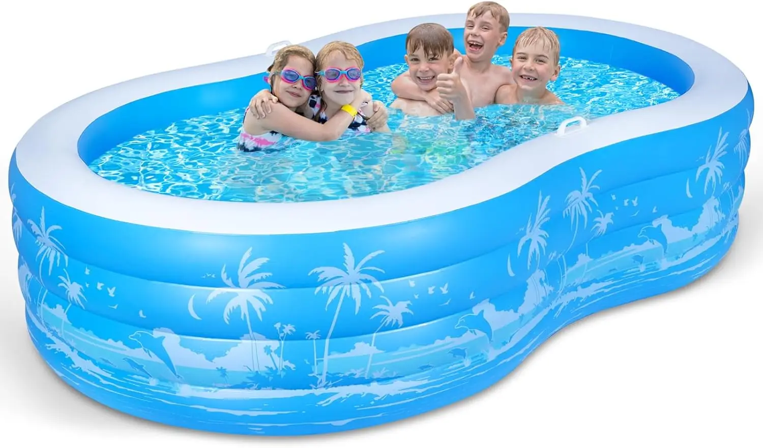 

Large Inflatable Swimming Pool 102x63x27in with Seats & Handles for Family Outdoor Backyard