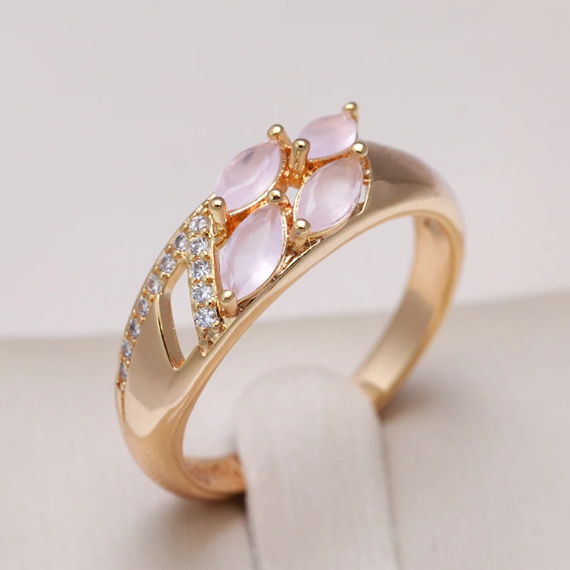 Kinel Trendy Pink Natural Zircon Ring for Women 585 Rose Gold Unusual Accessories Geometry Ring Luxury Bride Wedding Jewelry