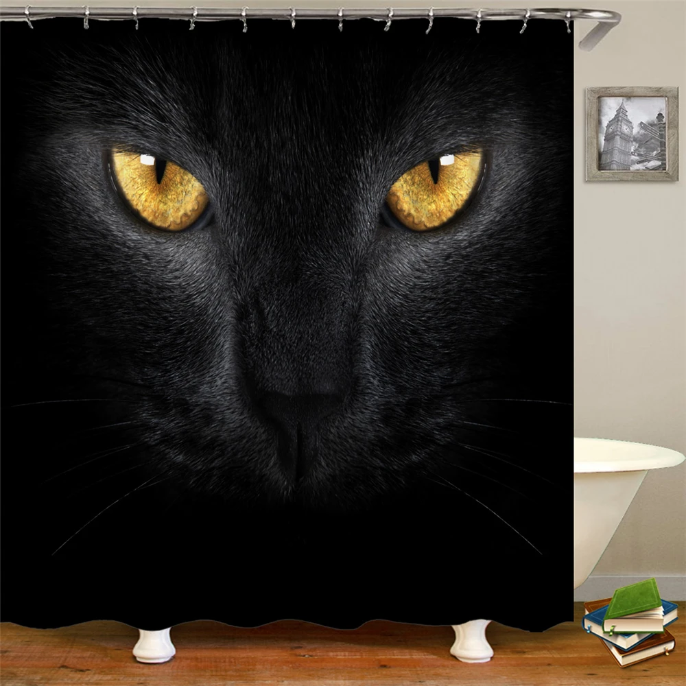 Cute Animal Black Cat Bathroom Shower Curtains Bath Screens Polyester Waterproof  Fabric Funny Curtain Home Decor Cortinas Hooks